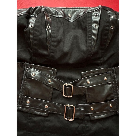 Vintage Y2k Tripp NYC Black Faux Leather Buckles Stud Stretch Cotton Corset Sz 0 - Picture 4 of 16